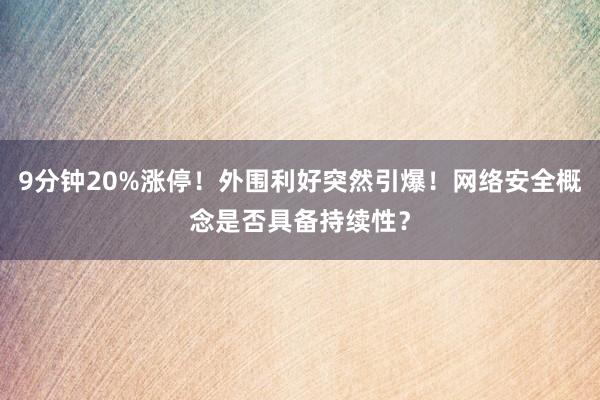 9分钟20%涨停！外围利好突然引爆！网络安全概念是否具备持续性？