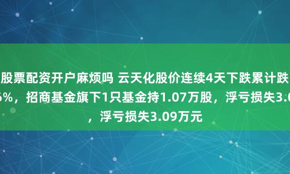 股票配资开户麻烦吗 云天化股价连续4天下跌累计跌幅9.06%，招商基金旗下1只基金持1.07万股，浮亏损失3.09万元