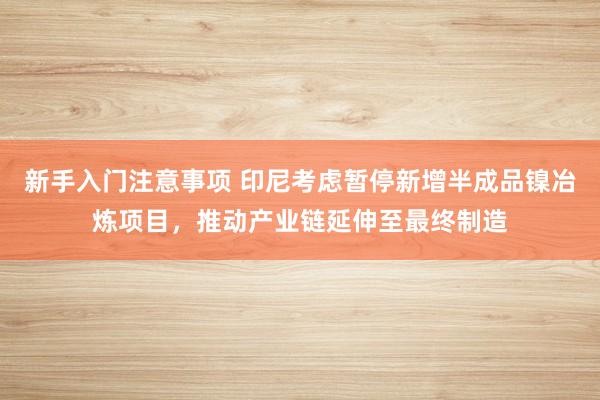 新手入门注意事项 印尼考虑暂停新增半成品镍冶炼项目，推动产业链延伸至最终制造